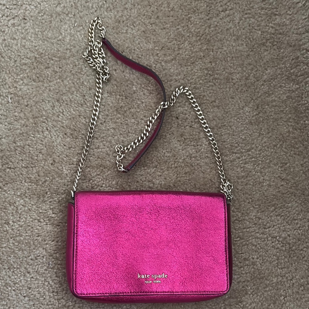 Kate Spade Pink Crossbody Bag with Metallic Chain